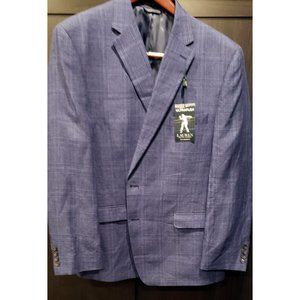 100% Linen Lauren Men's Classic-Fit Blue Plaid 3-piece Suit (new w/tags)
